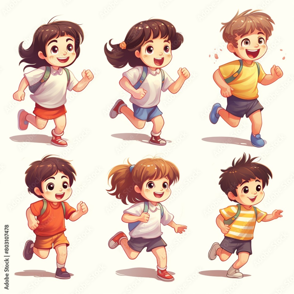 A group of children are running and smiling A group of children are running and smiling
