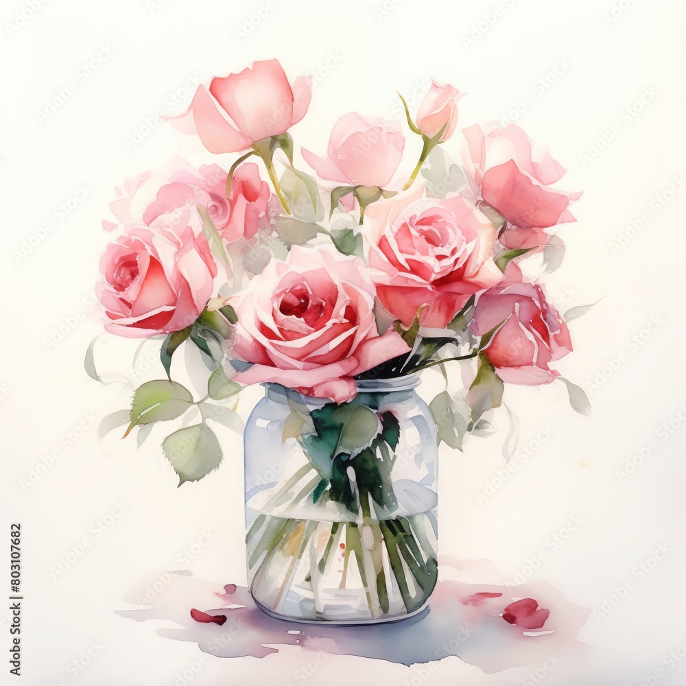 Fototapeta premium A beautiful bouquet of pink roses in a glass vase. The perfect gift for any occasion!