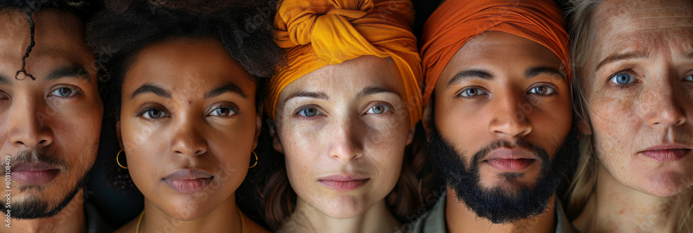 Lineup of individuals with different ages and ethnicities, wearing headwear. Emphasizes cultural variety and age diversity, ideal for social and cultural themes. Lineup of individuals with different ages and ethnicities, wearing headwear. Emphasizes cultural variety and age diversity, ideal for social and cultural themes.