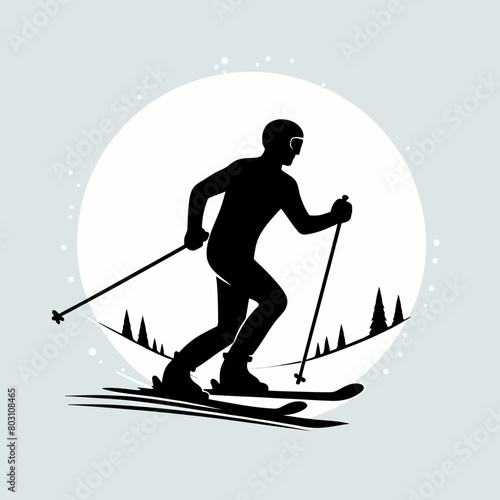 skier in winter silhouette vector illustration white background