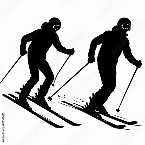 skier in winter silhouette vector illustration white background