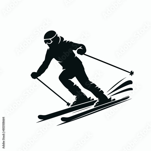 skier in winter silhouette vector illustration white background