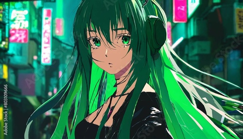 Manga girl with green hair
