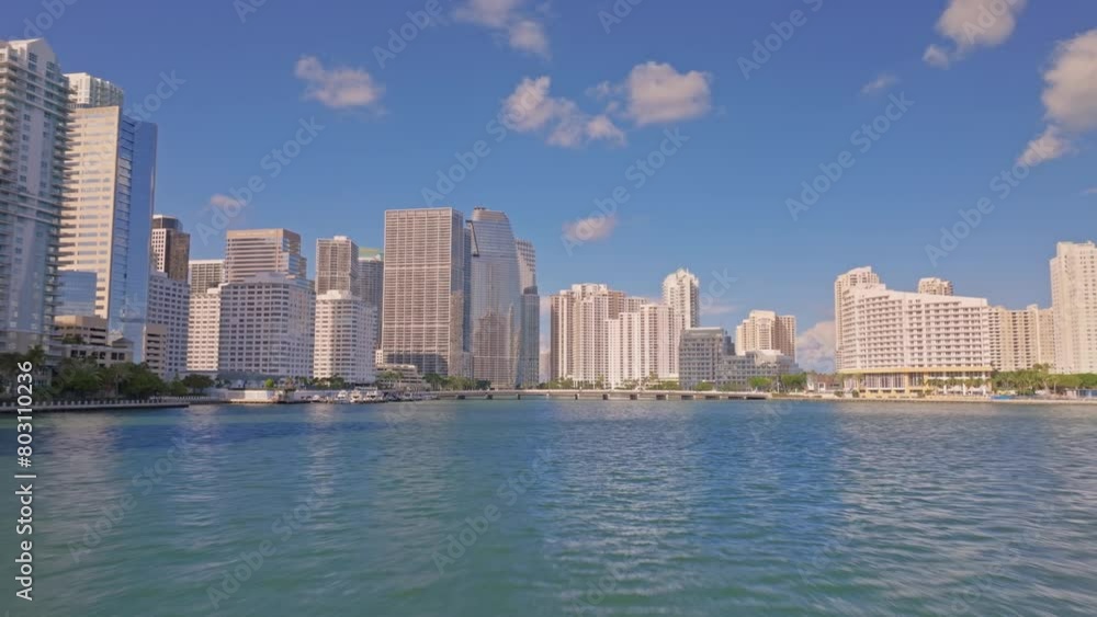 Aerial shot of Miami skyline downtown Brickell view on a beautiful sunny day. Aerial skyscraper buildings financial district Miami Florida Aerial shot of Miami skyline downtown Brickell view on a beautiful sunny day. Aerial skyscraper buildings financial district Miami Florida