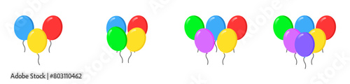 Cartoon balloons in flat style colorful balloon bouquet for birthday and holiday