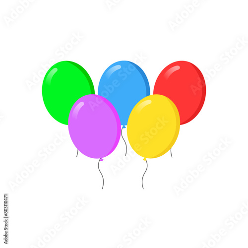 Cartoon balloons in flat style colorful balloon bouquet for birthday and holiday