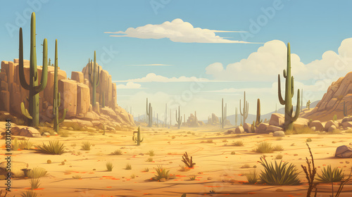 Digital desert cacti dunes illustration abstract art design graphic poster background © yonshan