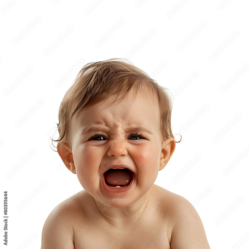 Baby crying on isolated transparent background