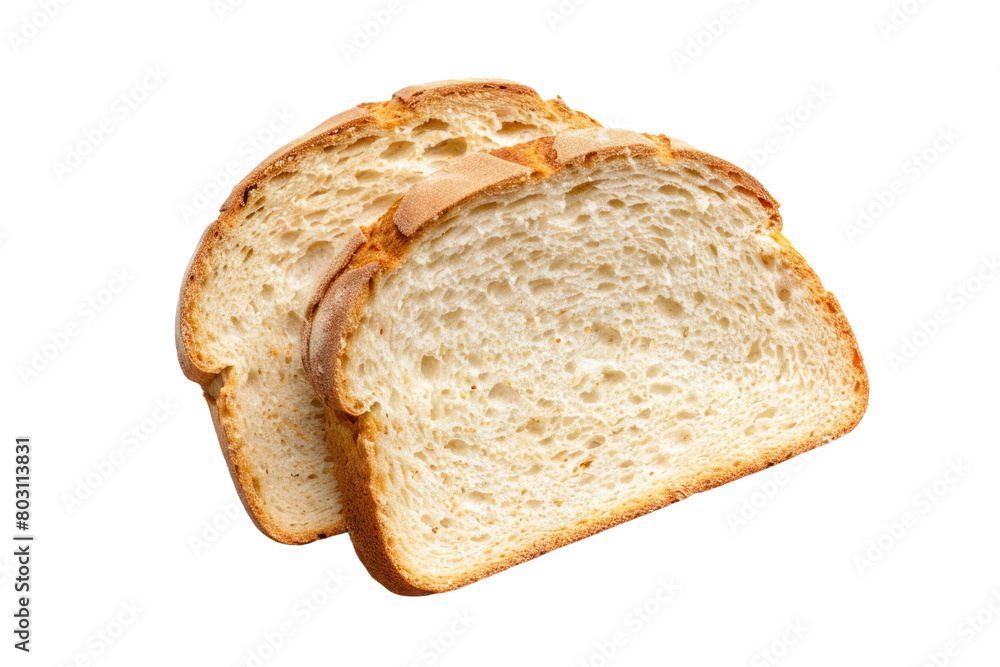 Freshly Sliced White Bread Isolated on White and Transparent Background