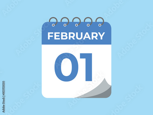 February 1 calendar reminder. 1 February daily calendar icon template. Calendar 1 February icon Design template. Vector illustration
