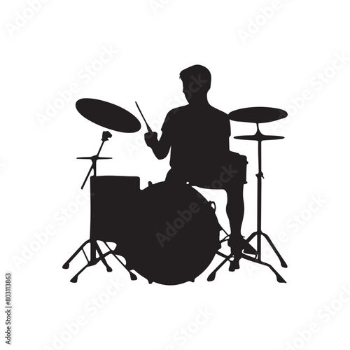A drummer musician drumming drums in detailed silhouette,drummer logo,AI generated illustration