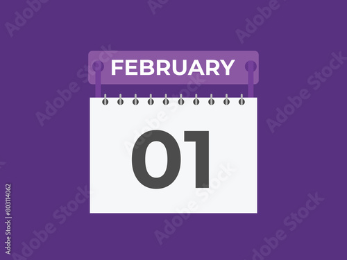 February 1 calendar reminder. 1 February daily calendar icon template. Calendar 1 February icon Design template. Vector illustration
