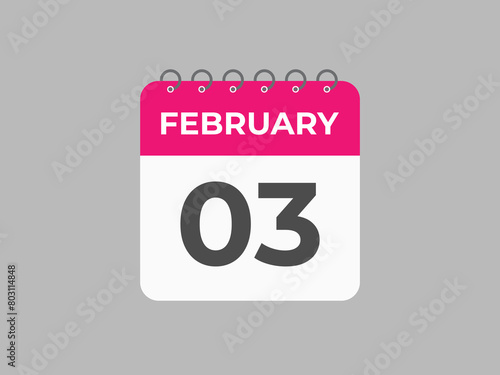 February 3 calendar reminder. 3 February daily calendar icon template. Calendar 3 February icon Design template. Vector illustration
