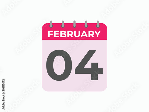 February 4 calendar reminder. 4 February daily calendar icon template. Calendar 4 February icon Design template. Vector illustration 