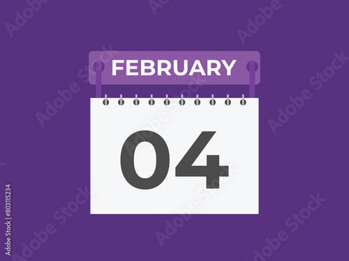 February 4 calendar reminder. 4 February daily calendar icon template. Calendar 4 February icon Design template. Vector illustration 