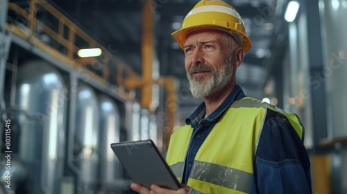 Mature Industrial Engineer with Tablet
