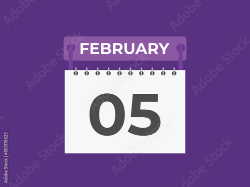 February 5 calendar reminder. 5 February daily calendar icon template. Calendar 5 February icon Design template. Vector illustration 