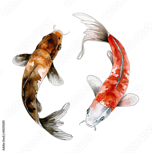 koi carp fish watercolor digital painting good quality