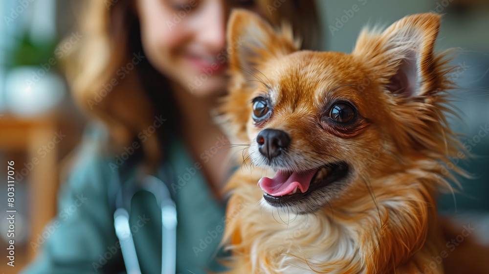 A veterinary doctor and Pomeranian Spitz. Generative AI A veterinary doctor and Pomeranian Spitz. Generative AI