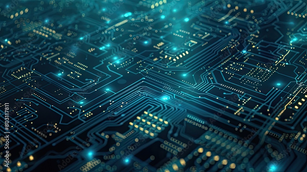 A dynamic 3D illustration of a futuristic circuit board tunnel, illuminated by neon blue and red lights, symbolizing high-speed data flow.