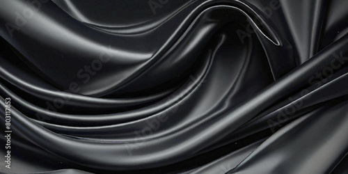 Luxurious black smooth silk or satin texture background. Black silk wave and curve background