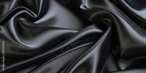Luxurious black smooth silk or satin texture background. Black silk wave and curve background.
