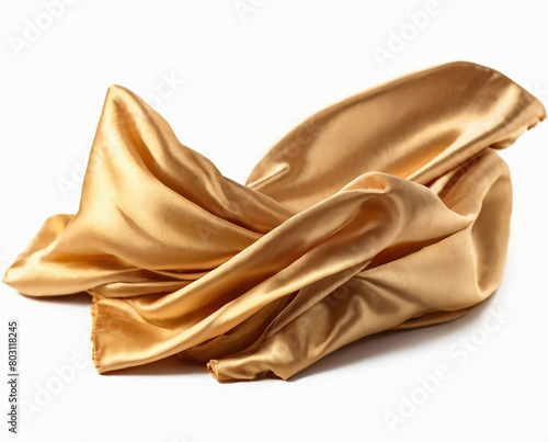 Golden Silk Fabric Isolated on a White Background