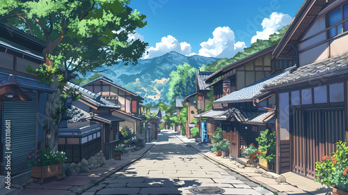 tranquil street in an old Japanese town