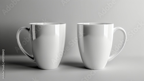 Minimalist design with two white mugs on a soft grey background for a clean and modern aesthetic