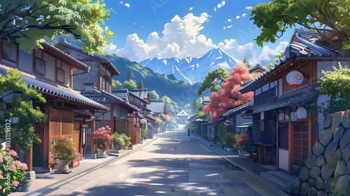 tranquil street in an old Japanese town