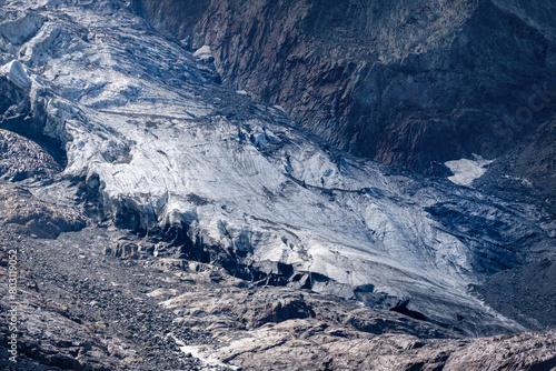 Skazsky glacier and the source of the mountain river Skazdon. The Tsey Gorge. Republic of North Ossetia — Alania, Alagirsky district, Russia photo