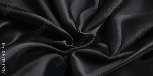 Luxurious black smoth silk or satin texture background. Black silk wave and curve background.
