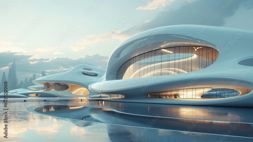 Minimalist Architecture Futuristic Vision: An illustration depicting minimalist architectural designs that embody Minimalist Architecture Futuristic Vision: An illustration depicting minimalist architectural designs that embody