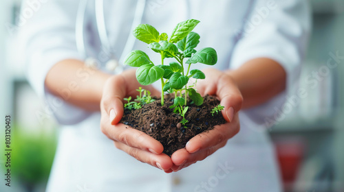 person holding a lump of soil containing vegetable seedlings