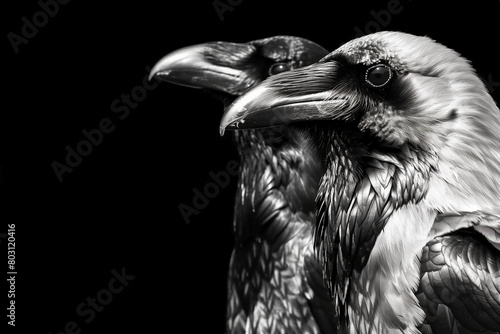 crows in black and white black background gray scale photo