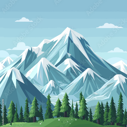 Low poly mountains landscape vector background. Polygonal shapes peaks with snow on top