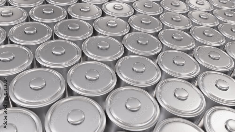 DOF tracking camera realistic looping 3D animation of the aluminum body lithium batteries mass production rendered in UHD DOF tracking camera realistic looping 3D animation of the aluminum body lithium batteries mass production rendered in UHD