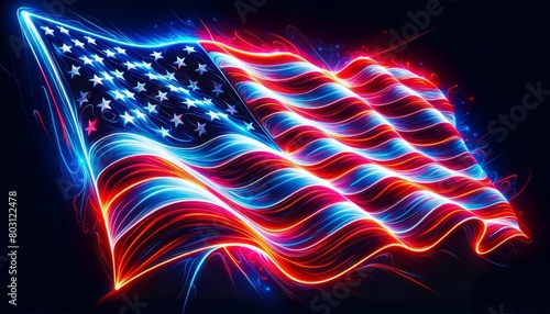 Neon Glow American Flag - Electric Red, White, and Blue