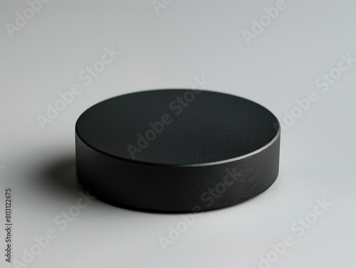 A simple yet elegant black circular container sits isolated on a plain white background, emphasizing a minimalist design.