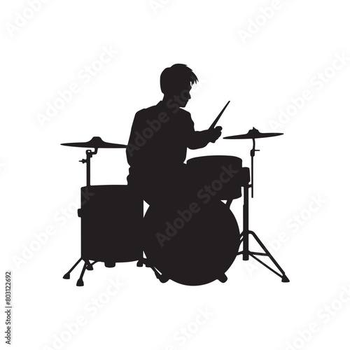 A drummer musician drumming drums in detailed silhouette,drummer logo,AI generated illustration photo