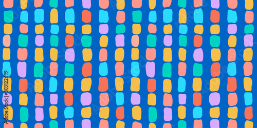 Abstract vibrant bead shape lines. Colorful spot shapes abstract stripes design elements on a vibrant blue background.