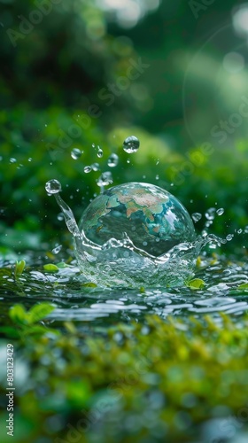 Saving water and world environmental protection concept. Eearth, globe, ecology, nature, planet concepts created by ai