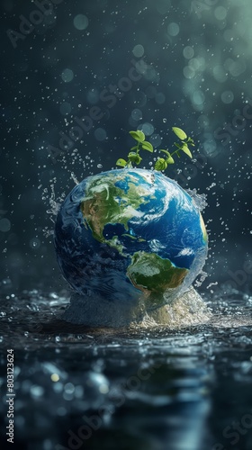 Saving water and world environmental protection concept. Eearth, globe, ecology, nature, planet concepts created by ai