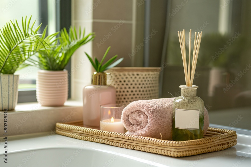 Elegant Spa Day Essentials in a Chic Bathroom Setting With Natural Elements Elegant Spa Day Essentials in a Chic Bathroom Setting With Natural Elements