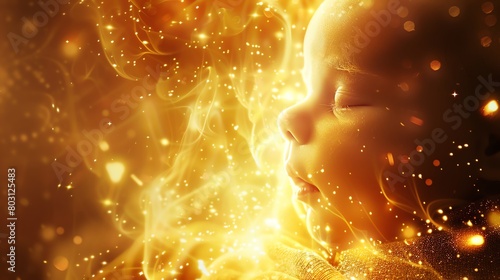 Fetus surrounded by a golden light.