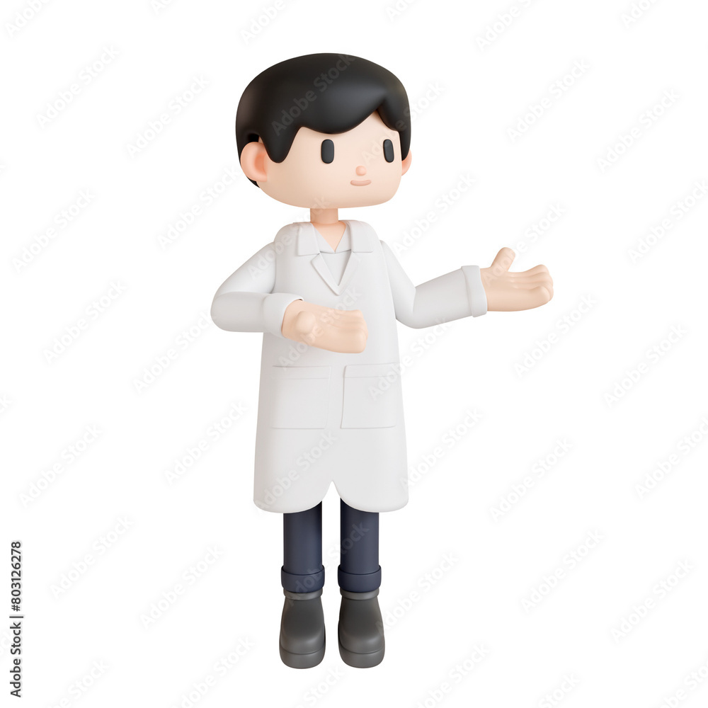 3d rendering a doctor standing and presenting with his hand outstretched to the right transparent 3d rendering a doctor standing and presenting with his hand outstretched to the right transparent