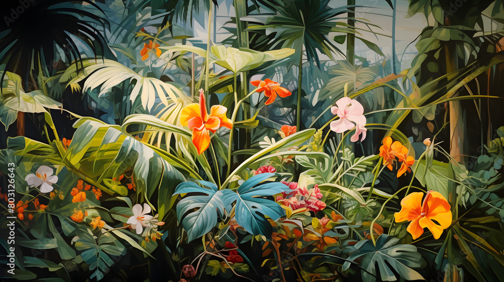 Fototapeta premium Digital textile print pattern plants and flowers abstract graphic poster background