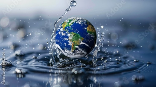 Saving water and world environmental protection concept. Eearth, globe, ecology, nature, planet concepts created by ai