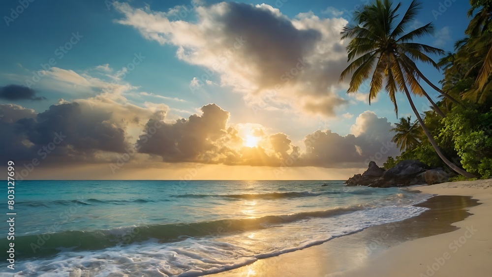 beach sunset Luminous Shoreline Radiant Sea and Sunlit Beac