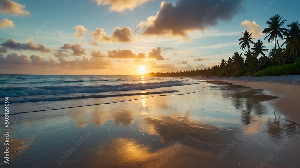 Obraz premium sunset over the lake Luminous Shoreline Radiant Sea and Sunlit Beac